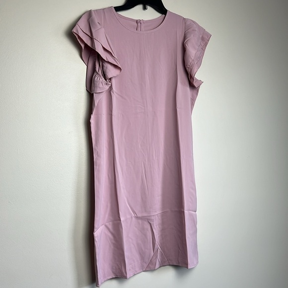 Women's Pink Ruffle Tiered Short Sleeve Crewneck Elegant Mini Dress - Picture 7 of 9